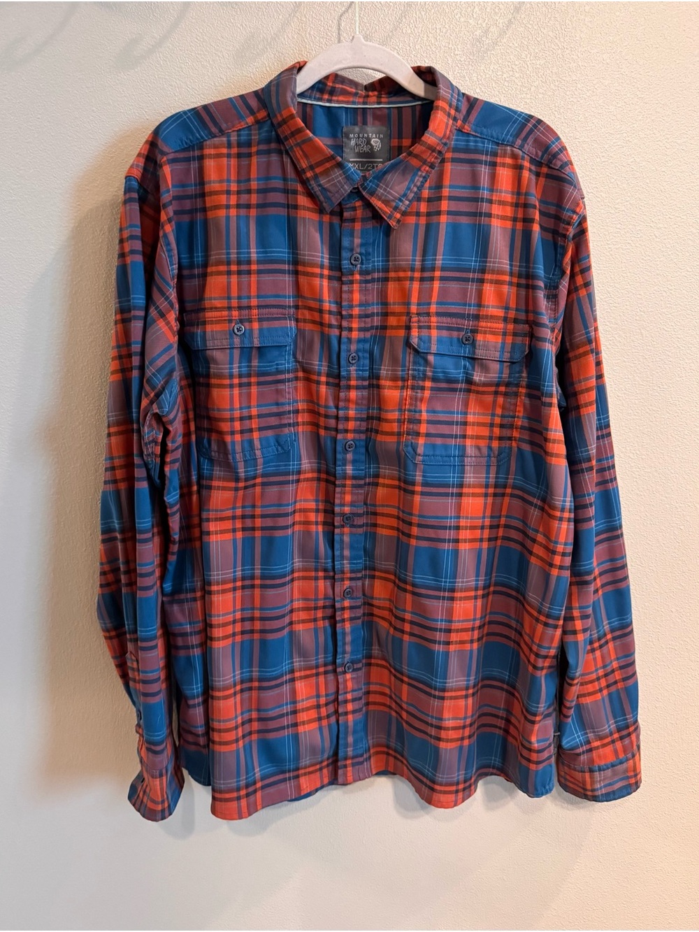 Mountain Hardwear Orange and Blue Plaid Button-Down Shirt